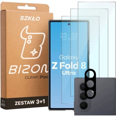 Szkło hartowane BIZON Glass Clear Pack do Samsung Galaxy Z Fold 8 Ultra (3 szt.) + Nakładka na obiektyw