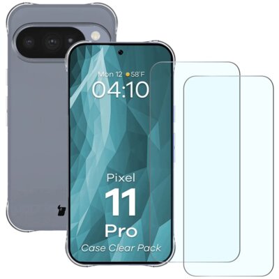 Etui BIZON Case Clear Pack do Google Pixel 11 Pro Przezroczysty + szkło hartowane (2szt.)
