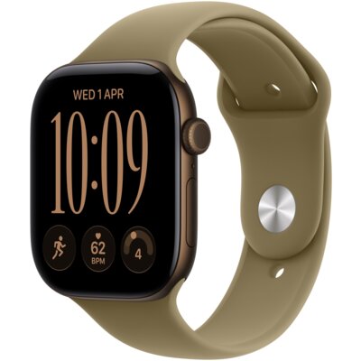 Apple Watch 12 GPS 42mm koperta z aluminium (ciemny brąz) + pasek sportowy rozmiar S/M (oliwka)