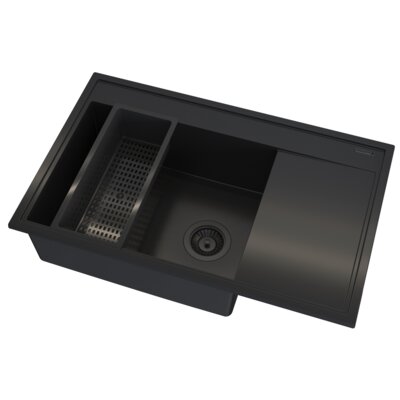 Zlewozmywak jednokomorowy z ociekaczem PYRAMIS Camea 1B1D L 070168402 Czarny 50x79 + wkładka ociekowa