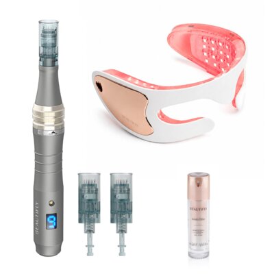Urządzenie do mezoterapii mikroigłowej BEAUTIFLY Dermapen RevitaDerm PRO + Maska LED do twarzy BEAUTIFLY Serene Eye Biały + Serum BEAUTIFLY Beauty Elixir 30 ml + Głowica BEAUTIFLY DermaPen RevitaDerm Pro 36 Pin + Głowica BEAUTIFLY DermaPen RevitaDerm Pro