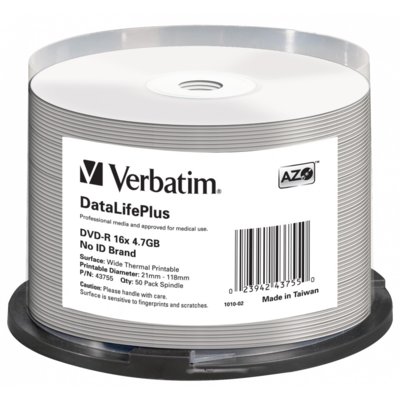 Фото - Оптичний диск Verbatim Płyta  DVD-R Printable Thermal Cake 50 43755 