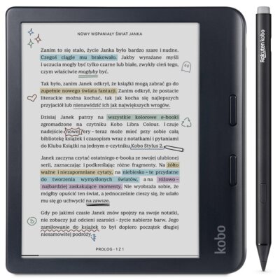 Czytnik e-booków KOBO Libra Colour Podświetlany ekran, Wi-Fi, Bez reklam Czarny