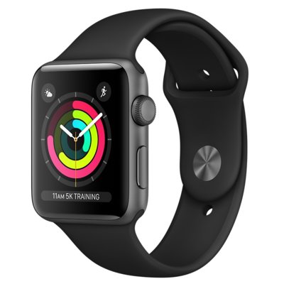 APPLE Watch 3 GPS 38mm koperta z aluminium (gwiezdna szarość) + pasek sportowy (czarny)