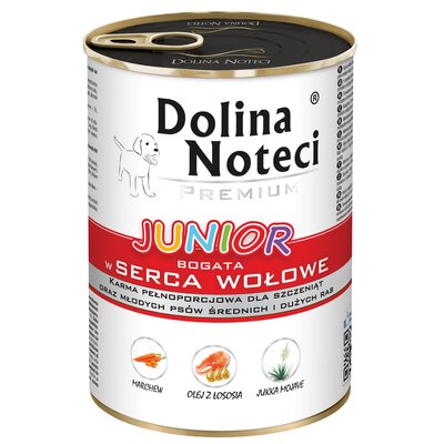 Karma dla psa DOLINA NOTECI Premium Junior bogata w serca wołowe 400 g