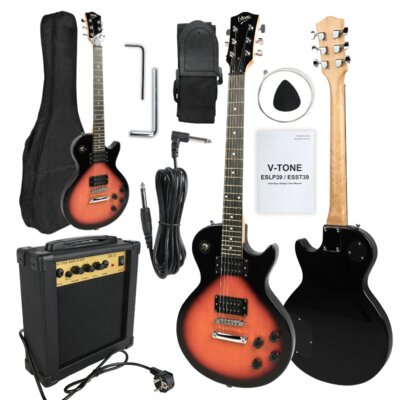 Gitara elektryczna V-TONE ESLP39 SB Zestaw + Wzmacniacz, Czarno-brązowy
