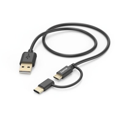 Kabel USB – Micro USB/USB-C – USB HAMA 1 m Czarny