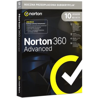 Antywirus NORTON 360 Advanced 200GB 10 URZĄDZEŃ 1 ROK Kod aktywacyjny