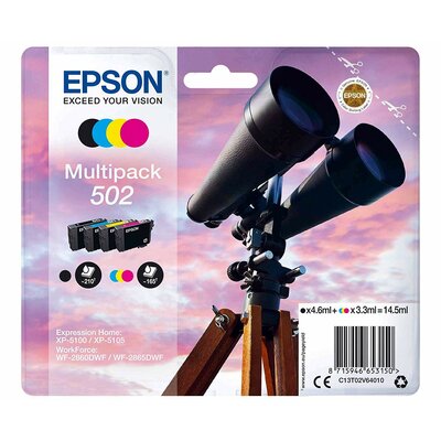 Zestaw tuszów EPSON 502 Czarny 4.6 ml, Błękitny 3.3 ml, Purpurowy 3.3 ml, Żółty 3.3 ml C13T02V64010