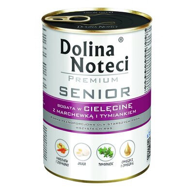Karma dla psa DOLINA NOTECI Premium Senior bogata w cielęcinę z marchewką i tymiankiem 400 g