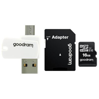 Karta pamięci GOODRAM microSDHC 16GB + Adapter + Czytnik