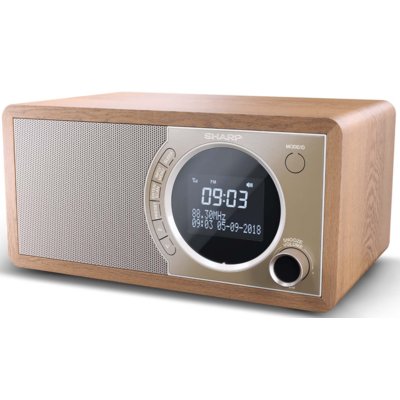 Radio SHARP DR-450 GR Brązowe, Tuner FM/DAB/DAB+ z pamięcią stacji, Bluetooth, Budzik, Czytelny wyświetlacz, Zasilanie sieciowe