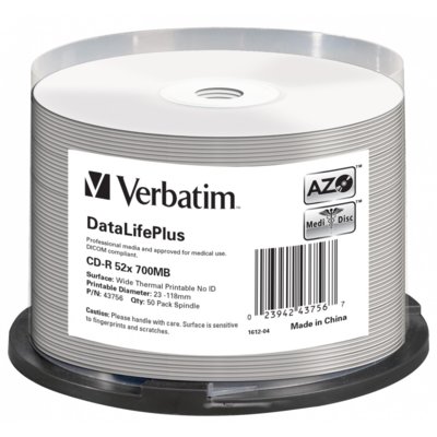 Płyta VERBATIM Azo Thermal Printable CD-R, 700 MB, 52x (50 szt.)