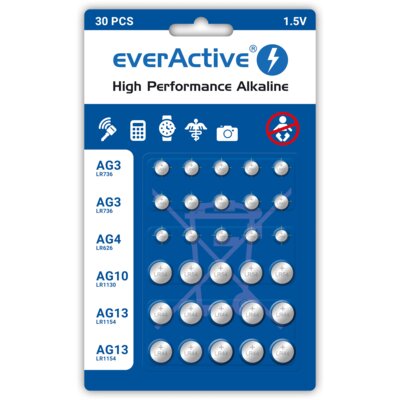 Baterie LR41 LR44 LR626 V10GA EVERACTIVE High Performance Alkaline (30 szt.)