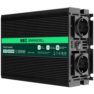 Przetwornica GREENCELL 12V na 230V 1500W/3000W Czysta sinusoida