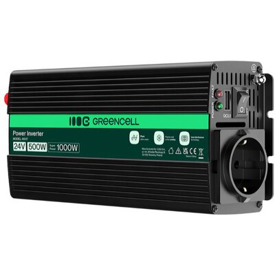 Przetwornica GREENCELL 24V na 230V 500W/1000W Czysta sinusoida