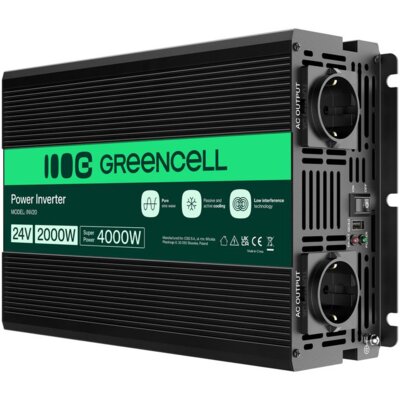 Przetwornica GREENCELL 24V na 230V 2000W/4000W Czysta sinusoida