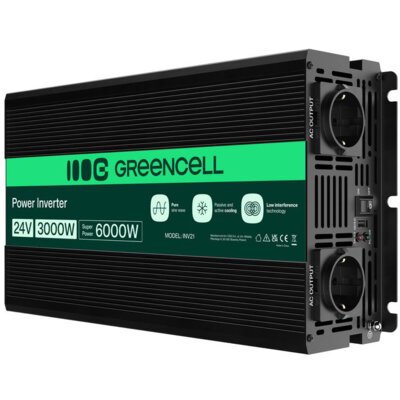 Przetwornica GREENCELL 24V na 230V 3000W/6000W Czysta sinusoida