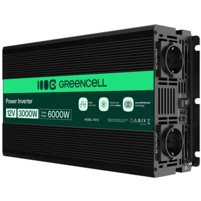 Przetwornica GREENCELL 12V na 230V 3000W/6000W Czysta sinusoida