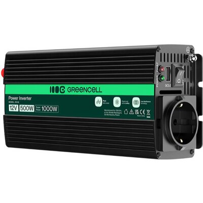 Przetwornica GREENCELL 12V na 230V 500W/1000W Czysta sinusoida