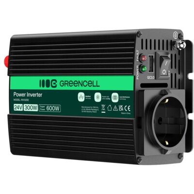 Przetwornica GREENCELL 24V na 230V 300W/600W Modyfikowana sinusoida