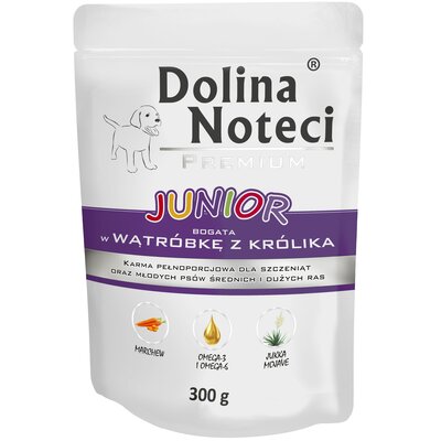 Karma dla psa DOLINA NOTECI Premium Junior bogata w wątróbkę z królika 300 g