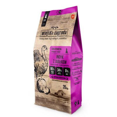 Karma dla psa WIEJSKA ZAGRODA Junior Indyk z jabłkiem M 20 kg