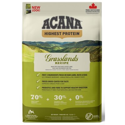 Karma dla psa ACANA Highest Protein Grasslands Jagnięcina z kaczką i rybami oraz jajkami 6 kg