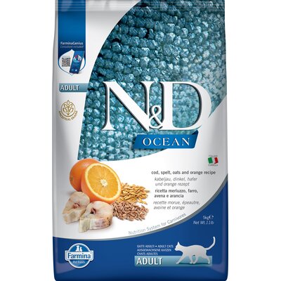 Karma dla kota FARMINA N&D Ocean Dorsz z orkiszem, z owsem i pomarańczą Adult 5 kg