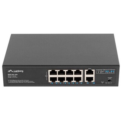 Switch LANBERG RSFE-8P-2GE-120 Gigabit Ethernet, 10 portów, Funkcja PoE