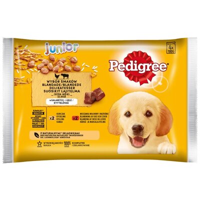 Karma dla psa PEDIGREE Junior Vital Protection Wołowina z ryżem, Kurczak z ryżem (4 x 100 g)
