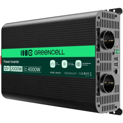 Przetwornica GREENCELL 12V na 230V 2000W/4000W Czysta Sinusoida