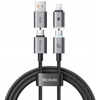 Kabel USB-C-/USB-A - USB-C/Lightning MCDODO 4w1 CC-6560 60W 1m Szary
