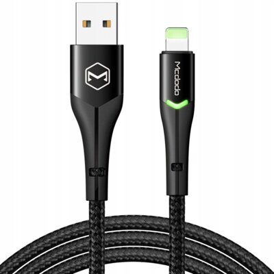Mcdodo Kabel USB Lightning Szybkiego Ładowania 36W Do iPhone 13 14 2M LED Czarny