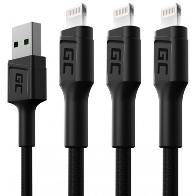 Kabel USB - Lightning GREENCELL Ray 1.2 m Czarny (3 szt.)