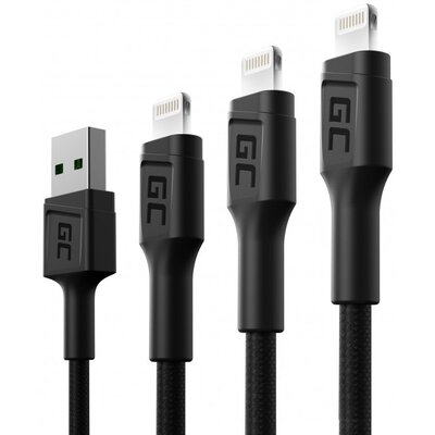 Kabel USB - Lightning GREENCELL Ray 0.3/1.2/2 m (3 szt.)