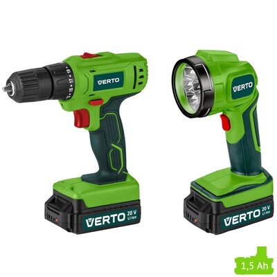 Wiertarko-wkrętarka VERTO 50G293 zestaw akumulatorów + Latarka z akumulatorem