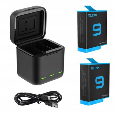 Akumulator TELESIN SB6482 do GOPRO Hero 9/10/11/12 Black (2 szt.) + ładowarka + kabel USB