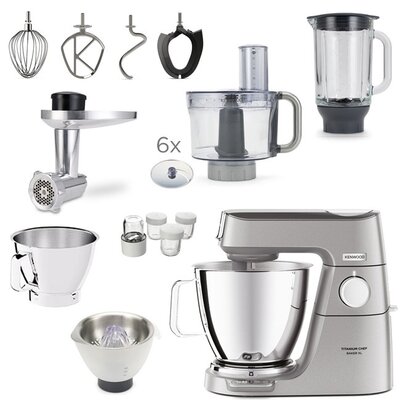 Robot kuchenny planetarny KENWOOD Titanium Chef Baker XL KVL85.704SI (2 misy) z wagą, malakserem i krajarką w kostkę
