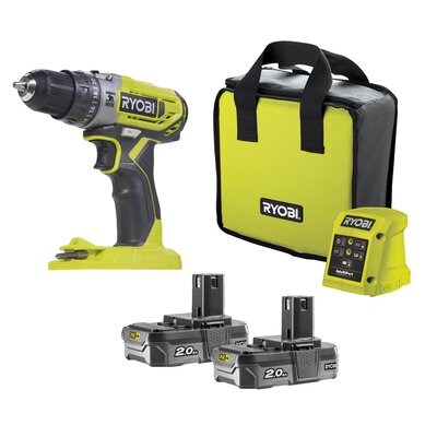 Wiertarko-wkrętarka RYOBI R18PD2-220S + dwustronny bit + ładowarka + torba + zestaw akumulatorów