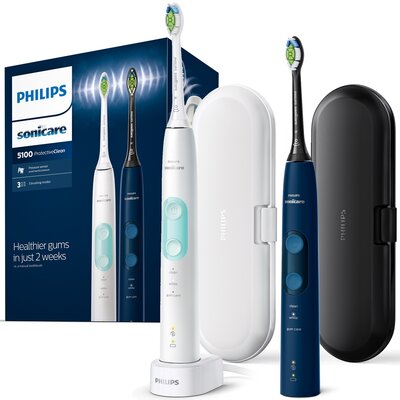 Zestaw Szczoteczek sonicznych PHILIPS Sonicare ProtectiveClean 5100 HX6851/34 (biało/granatowa) + etui podróżne