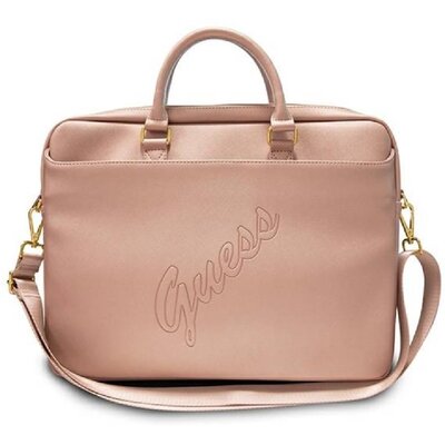 Torba na laptopa GUESS Saffiano Script 16 cali Różowy