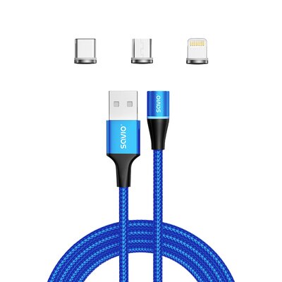 Kabel USB - USB Typ-C/Micro USB/Lighting SAVIO CL-157 2 m Niebieski