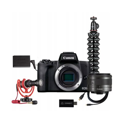 Obraz przedstawiający Aparat CANON EOS M50 II Premium Live Stream Kit EU26 + Canon 15-45 mm f/3.5-6.3 Czarny
