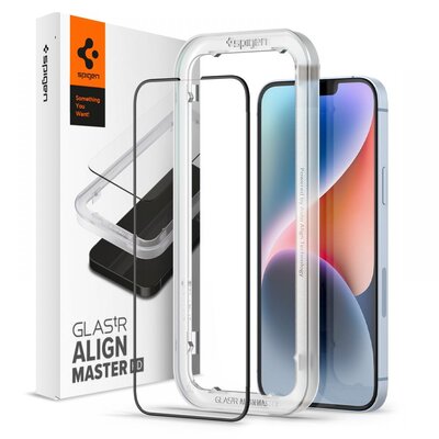 Szkło hartowane SPIGEN ALM Glass FC do Apple iPhone 13/13 Pro/14/16e Czarny + ramka instalacyjna