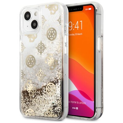 Etui GUESS Peony Liquid Glitter do Apple iPhone 13 Mini Złoty