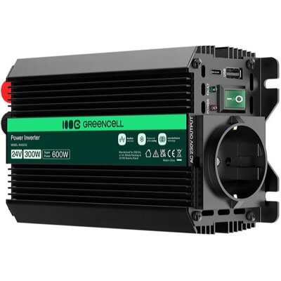 Przetwornica GREENCELL Pro 24V na 230V 300W/600W Modyfikowana sinusoida