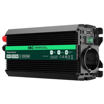 Przetwornica GREENCELL Pro 24V na 230V 500W/1000W Modyfikowana sinusoida