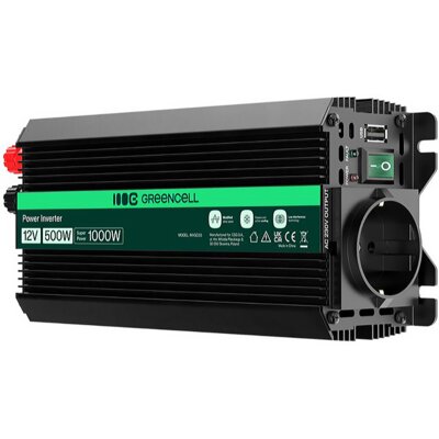 Przetwornica GREENCELL Pro 12V na 230V 500W/1000W Modyfikowana sinusoida