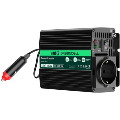 Przetwornica GREENCELL 12V na 230V 150W/300W Czysta sinusoida